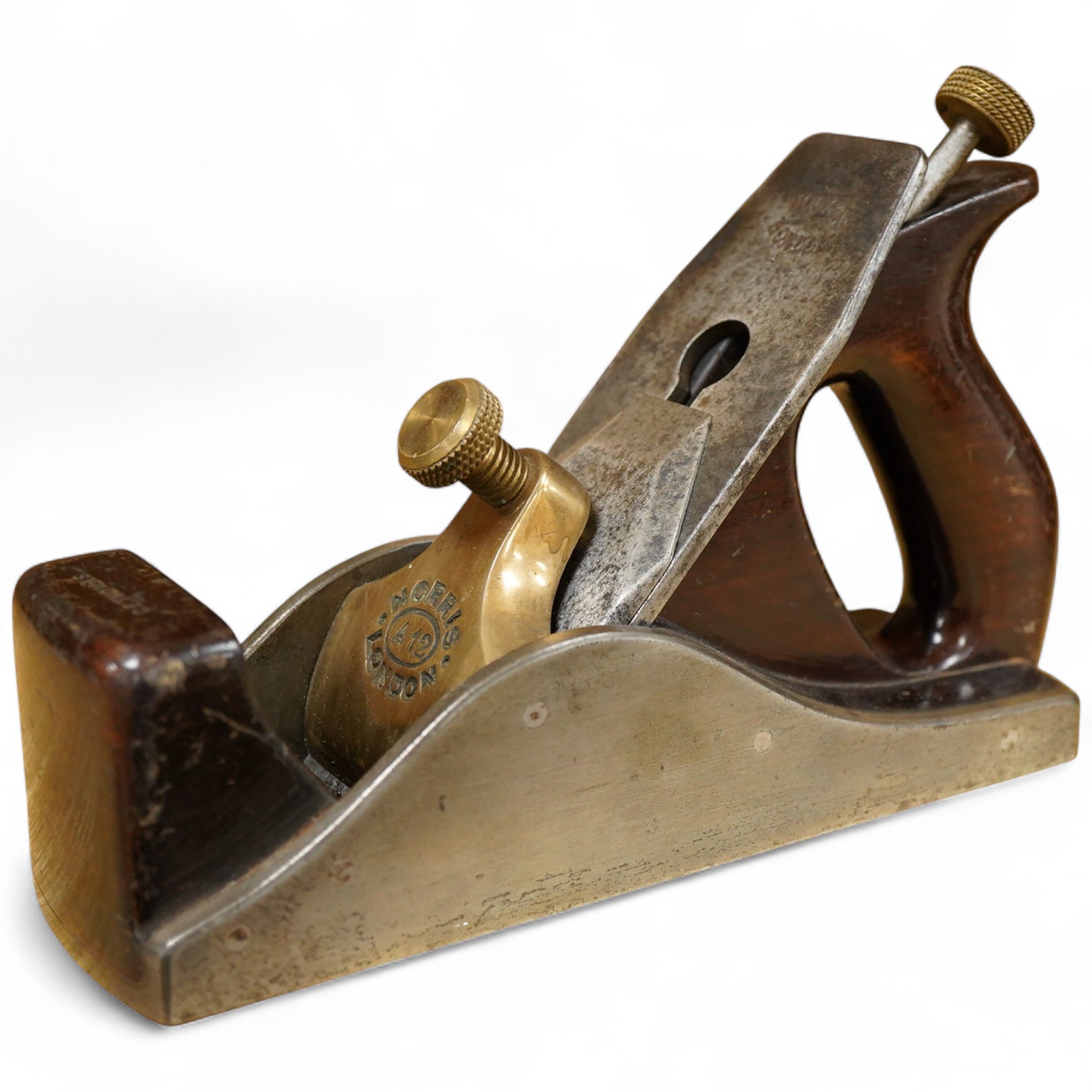 A Norris A12 adjustable smoothing plane, stamped with Norris, London to both the gunmetal lever cap and the iron, with owner’s name stamped to the top face of the front infill